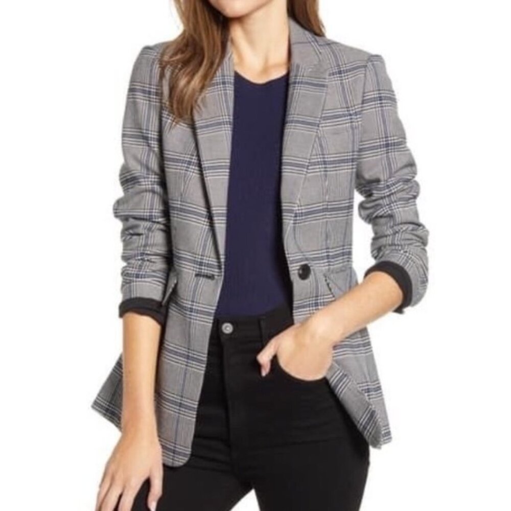 NWT 1. State Modern Rebel Plaid Blazer In Rich Black 6